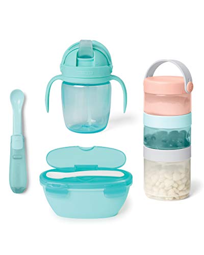 Skip Hop Baby-Fütterungs-Reise-Set, einfache Packung Babyparty-Geschenk-Set, 6-teilig, weiches Blaugrün