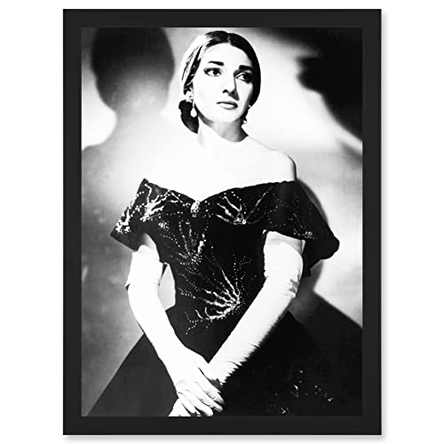 Maria Callas Opera Singer Portrait Black White Artwork Framed Wall Art Print A4