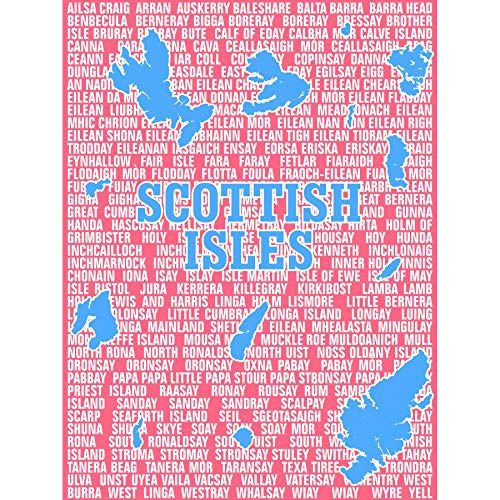 Kunstdruck auf Leinwand, schottische Inseln, Typografie, Blau / Pink