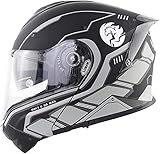 Motorradhelm DOT/ECE-Zertifizierter Modularer Helm Reservierter Bluetooth-Kopfhörerschlitz Doppelscheiben-Jethelm Four Seasons Erwachsene Season(Color:E;Size:4XL)