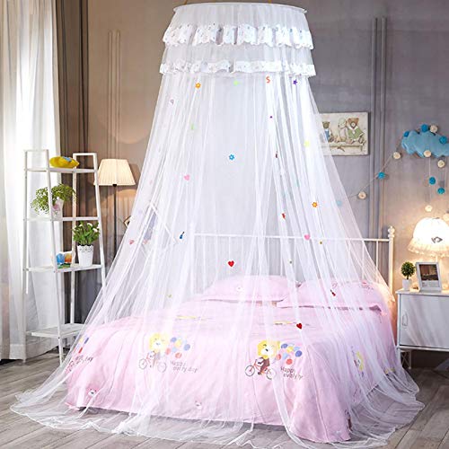 Runder Himmelbett Vorhang Princess Style Spitzenbett Moskitonetz Robustes Bett Baldachin für Mädchen Babyzimmer(white)