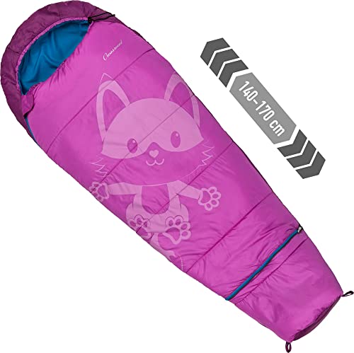 Crossroad Flexy Kinder Schlafsack 140cm - 170cm Mumienschlafsack Junior Mädchen - wasserabweisend - pink - Mädchenschlafsack für Camping - Sommerschlafsack