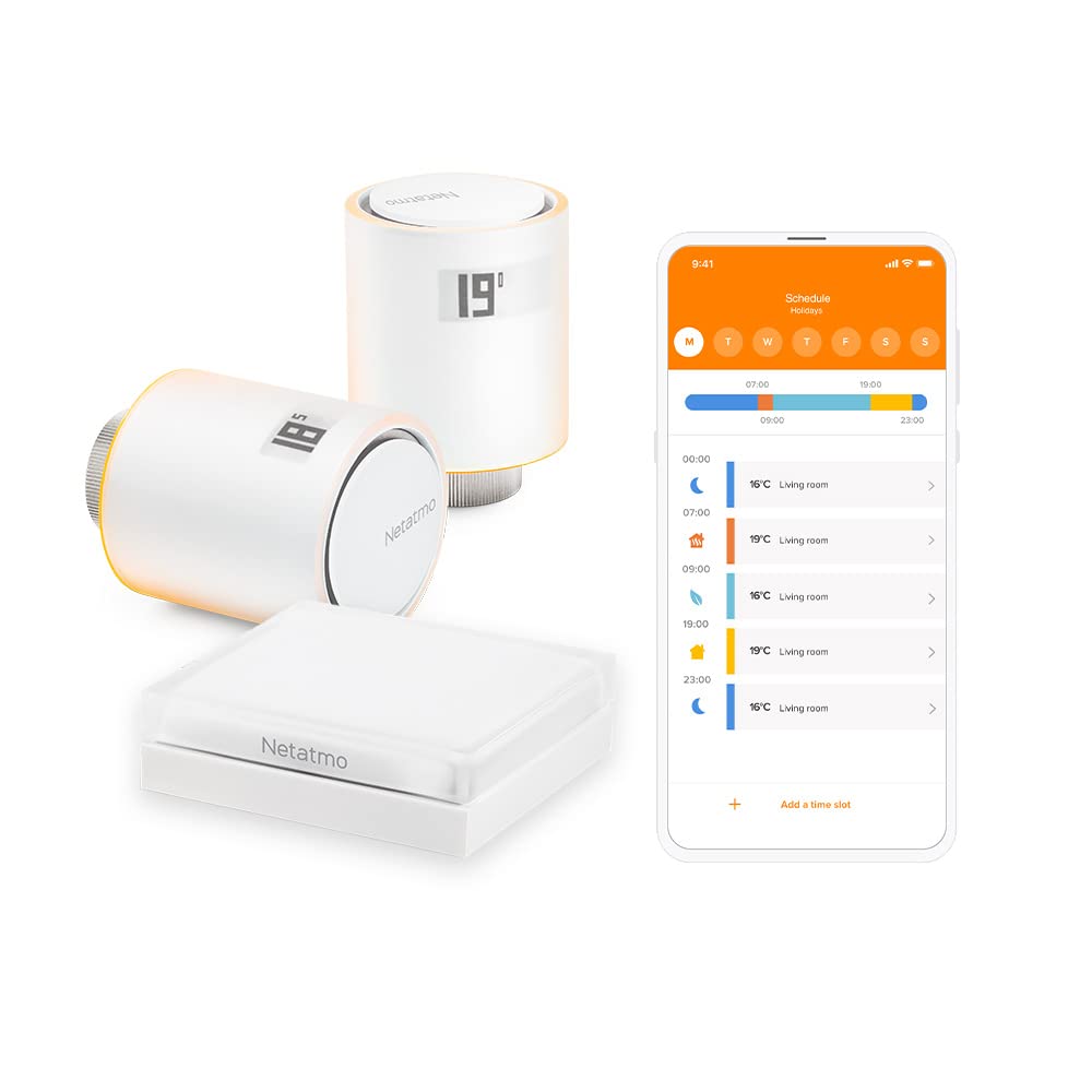 Starterpaket von Netatmo mit intelligenten Wi-Fi-Thermostatventilen, Basis-Set für Zentralheizung, NVP-IT, 5-30 Grad Celsius