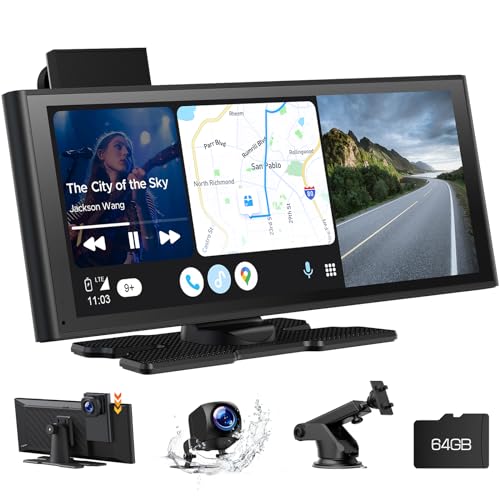 Kabelloses Autoradio für Apple Car Play mit 4K-Dashcam vorne und hinten, 23,6 cm (9,26 Zoll) Touchscreen, Carplay-Autoradio, Android-Auto, 1080p Rückfahrkamera/Loop-Aufnahme/GPS-Navigation/Mirror Link