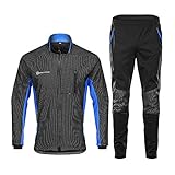 d.Stil Herren Fahrradbekleidung Set Langarm Fleece UV- Schutz Radjacke + Fahrradhose M - 3XL (Schwarz-Blau, M)