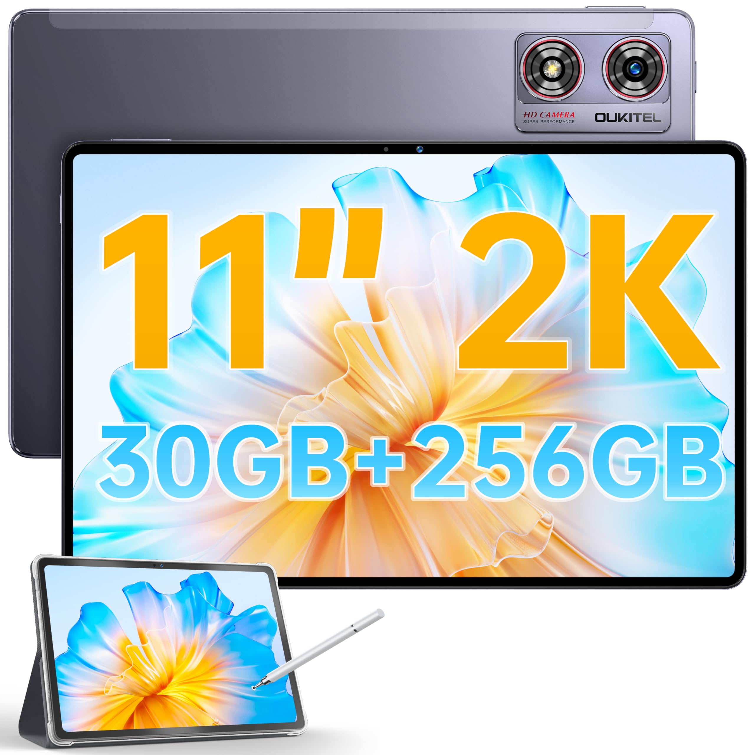 OUKITEL OT8 Gaming Tablet 11 Zoll - 30GB+256GB(1TB TF) Android 13 Tablet mit Stift, 2K Bildschirm,8800mAh/18W, 13MP+8MP,Octa-Core, Sprecher*4 | TÜV | GPS | OTG | Widevine L1, Schwarz