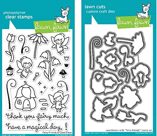 Lawn Fawn Fairy Friends Clear Stamp and Die Set - Includes One Each of LF1057 Stamp & LF1058 Die - Bundle Of 2 by Lawn Fawn