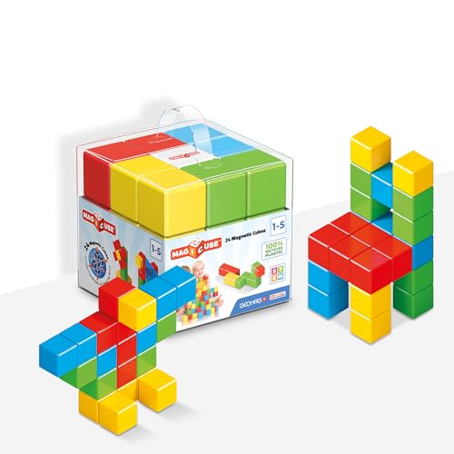 Geomag Magicube - 24 Würfel - Magnetisches Konstruktionsspielzeug für Kinder - Green Line - Lernspiel aus 100% Recyclingkunststoff
