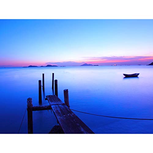 Wee Blue Coo Kunstdruck auf Leinwand mit Meereslandschaft, atmosphärischer chinesischer Pier Sonnenuntergang