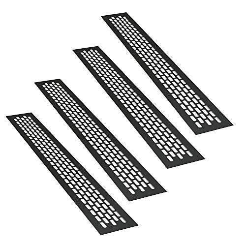 sossai® Aluminium Lüftungsgitter - Alucratis (4 Stück) | Rechteckig - Maße: 48 x 6 cm | Farbe: Schwarz | pulverbeschichtet