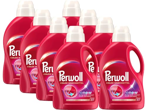 PERWOLL Color Waschmittel 8x 27 WL (216 Waschladungen), Feinwaschmittel reinigt sanft und erneuert Farben und Fasern, für alle farbigen Textilien, Color Waschmittel mit Dreifach-Renew-Technologie