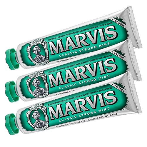 MARVIS Classic Strong Mint, Zahncreme mit Pfefferminze für belebende und langanhaltende Frische, entfernt Plaque und hartnäckige Beläge, mit Fluorid, 3 x 85 ml, 3er Pack