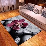 AMBATTERY 3D-Muster Kleiner Teppich Orchideen Und Steine Gedruckter Teppich 120x180cm Plüschteppich,Flächenteppiche für Wohnzimmer 3D-Druck Haushaltsteppich