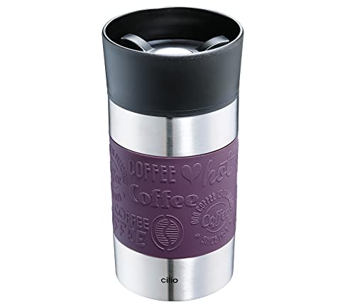 Cilio VIAGGIO Thermobecher , 300ml, lila, Becher To Go mit 360° Quick-Press-Verschluss, Doppelwandsystem, auslaufsicher, ideal für alle gängigen Kaffeevollautomaten/Pad-Maschinen