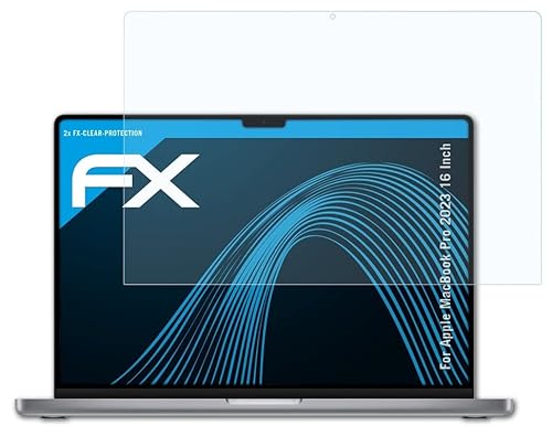 atFoliX Schutzfolie kompatibel mit Apple MacBook Pro 2023 16 Inch Folie, ultraklare FX Displayschutzfolie (2X)