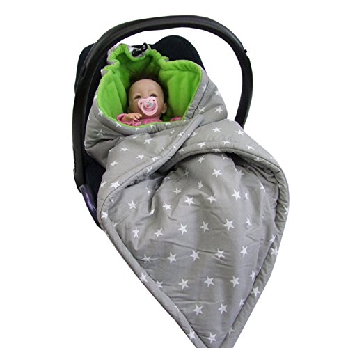 BAMBINIWELT Einschlagdecke Babydecke Decke für Babyschale Kinderwagen mit Fleece universal (Sterne grün)
