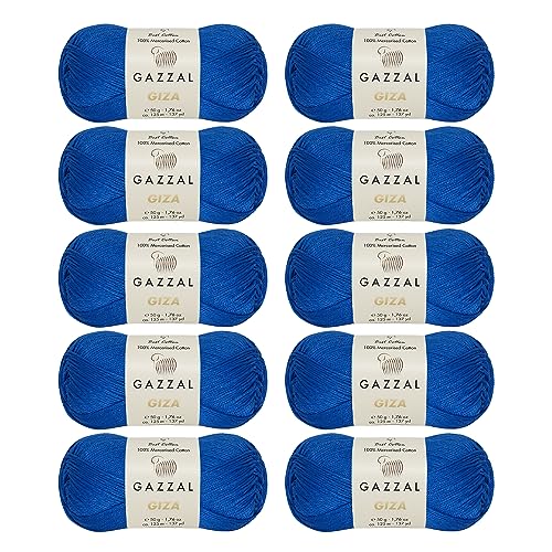 Gazzal Giza, 100 % merzerisierte Baumwolle, je 50 g, 125 m, weich, fein, blau, 2477