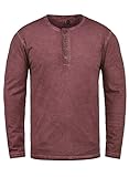 Solid Timur Herren Longsleeve Langarmshirt mit Grandad- Ausschnitt aus 100% Baumwolle Slim Fit Meliert, Größe:L, Farbe:Wine Red (0985)