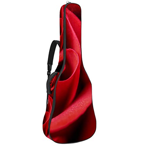 Gitarrentasche mit Reißverschluss, wasserdicht, weich, für Bassgitarre, Akustik- und klassische Folk-Gitarre, Blume, rote Rosenblüte