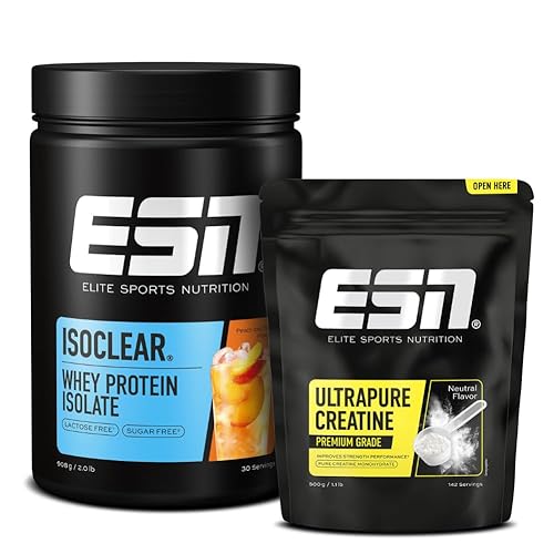 ESN ISOCLEAR Whey Isolate Protein Pulver, Peach Iced Tea, 908 g + ESN Ultrapure Creatine Monohydrate, 500 g Kreatin Monohydrat