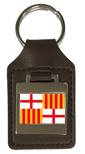 Schlüsselanhänger aus Leder mit Gravur Barcelona City Spanien Flagge