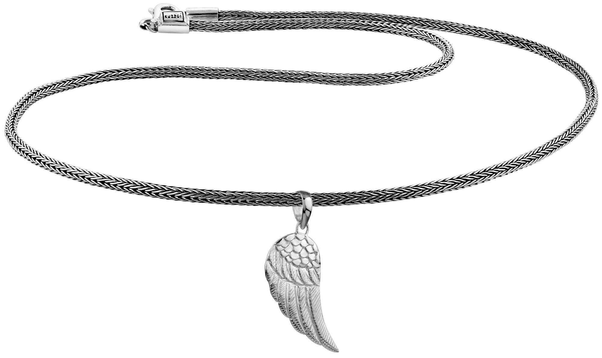 Kuzzoi Herren Silber-Halskette mit Flügel-Anhänger, 925er Sterling Silber oxidiert, Länge 50cm, Königskette Herrenkette mit Anhänger, sehr hochwertig und handgearbeitet, ZOI-014