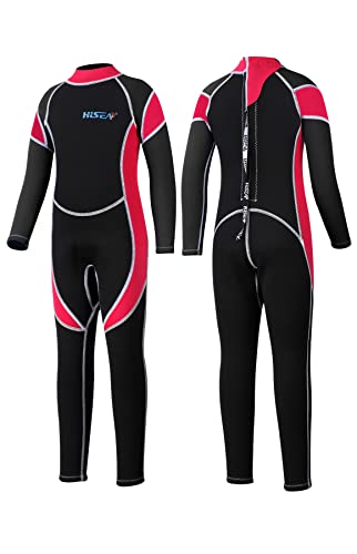 Yikayin Kinder-Neoprenanzug, 2,5 mm, Neopren, Tauchanzug, Rückenreißverschluss, Neoprenanzug zum Schwimmen, Tauchen, Schnorcheln, Surfen, 3-4 Jahre, Rot