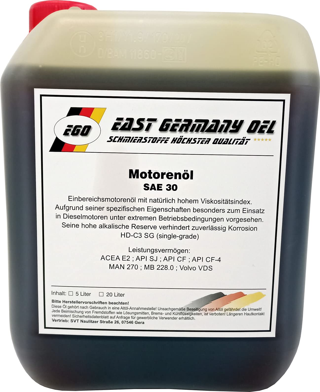 East Germany OIL Motorenöl SAE 30 Kanister 5 Liter