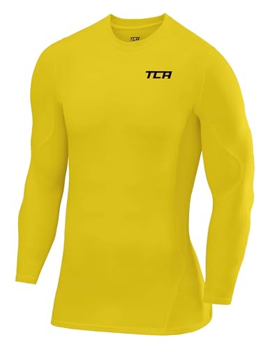 TCA Herren und Jungen SuperThermal Kompressionsshirt Atmungsaktiv Langarm Funktionsshirts Schnell Trocknend Sportshirt Laufshirt - Gelb, XL