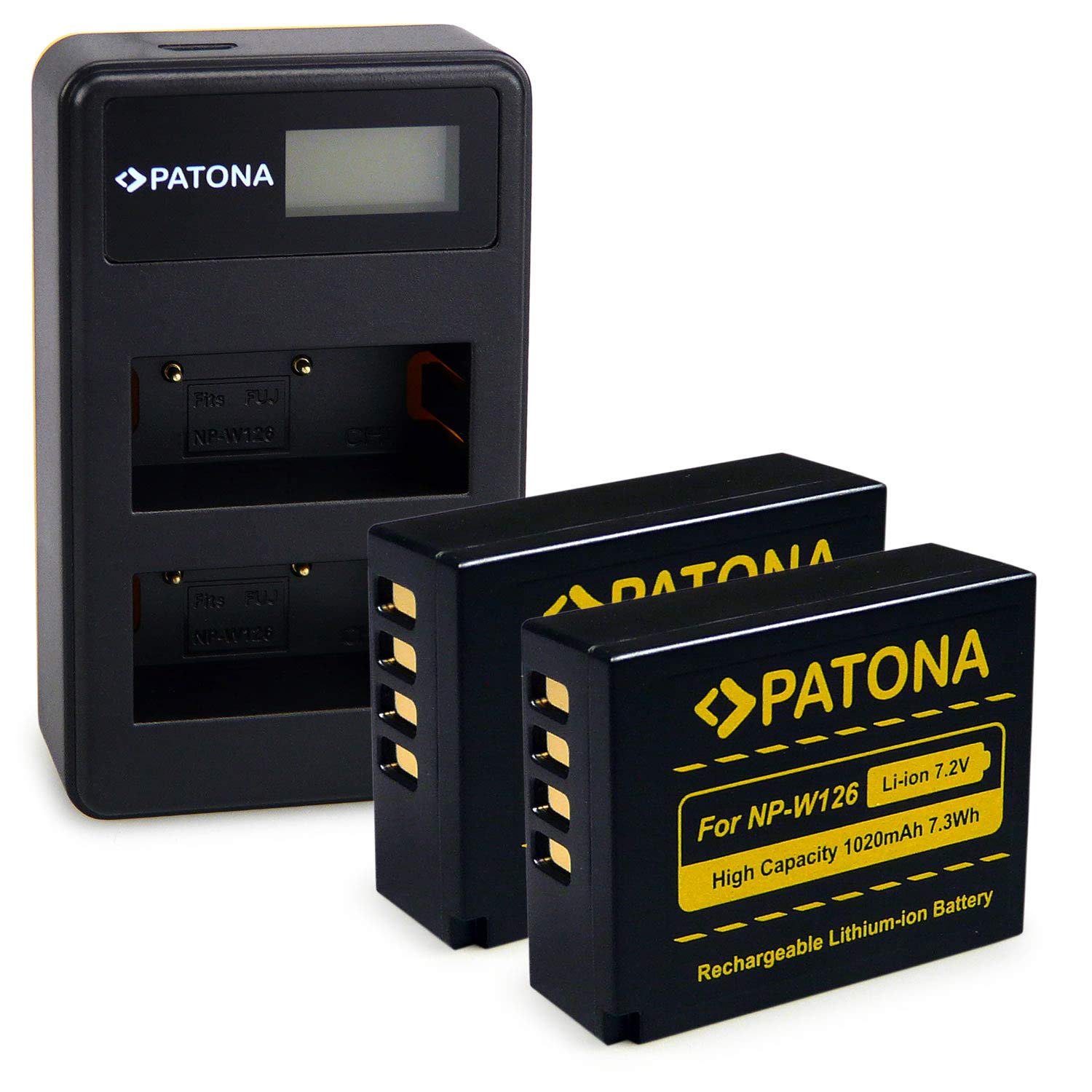 PATONA 2X NP-W126 Akku mit Dual Ladegerät LCD Kompatibel mit Fujifilm FinePix HS30EXR, HS33EXR, HS50EXR, X-T20, X-H1