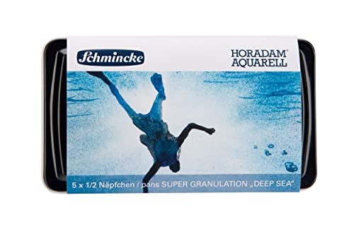 Schmincke – HORADAM® AQUARELL, Super Granulation Set "Tiefsee", 1/2 Näpfchen, 74 601 097, Metallkasten, sehr stark granulierende Farbtöne, feinste, supergranulierende Aquarellfarben