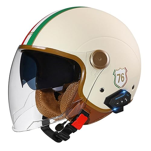 Motorradhelm Bluetooth Jethelm 3/4 Helm,ECE Zertifizierung Motorrad Integrierter Bluetooth-Helm Jet Scooter Helm Rollerhelm Jet-Helm Herren Damen Mit Doppelspiegel Herren Damen M,M