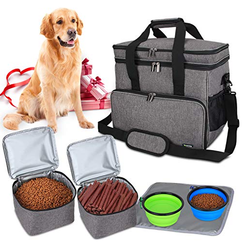Teamoy Reisetasche für Hundeausrüstung, Hundetasche für die Mitnahme von Tiernahrung, Leckereien, Spielzeug und andere wichtige Dinge, ideal für Reisen, Camping oder Tagesausflüge (Groß, grau)