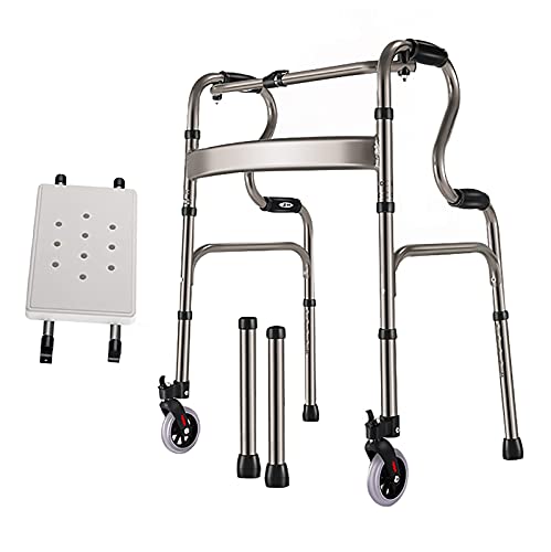 Leichter faltbarer Rollator mit Rädern, Aluminium-Gehhilfe für Senioren/Behinderte, höhenverstellbarer tragbarer Rollator (Color : Plastic seat)