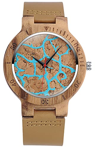 SUPBRO Holzuhren Herren Uhren Holz-Armbanduhr Uhr für Männer Analog Armbanduhr Holzuhr Quarzwerk mit Lederband Zerkleinertes Holz