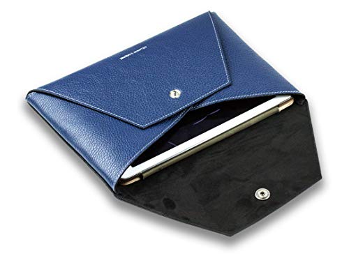 DELMON VARONE - Personalisierbare Universal Hülle kompatibel mit iPad & Tablet bis 11 Zoll mit Zubehörtasche Soft Grain Leder Blau, Elegante Damen & Herren Lederhülle, Tab Tasche stoßfest & modern