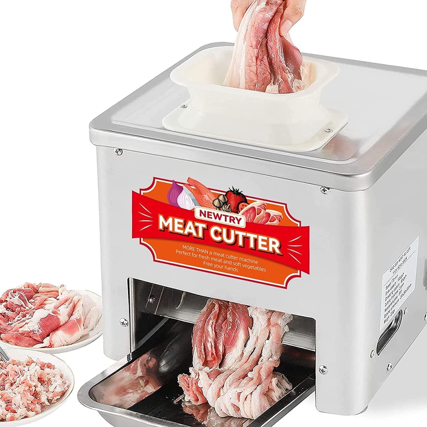NEWTRY Kommerzieller Fleischschneider Mit 10 mm Klinge 160KG/H Fleischschneidemaschine Zutaten Schneidemaschine für Restaurants, Kantinen, Metzgereien