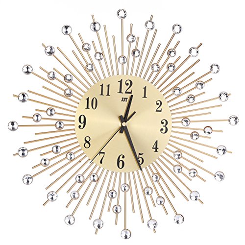 Rosenice 3D Wanduhr Diamanten Dekorative Uhr Wanduhr Wohnzimmer Dekor leise Quarzuhren Moderne puristische Uhren (Gold), metall, goldfarben, Diamonds Style