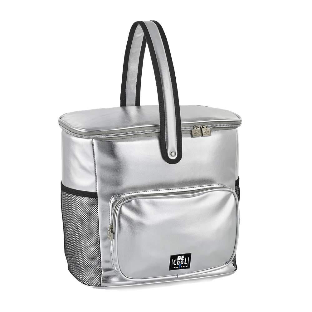 Große Be Cool City Basket Kühltasche in Silber M, 33 x 18 x 30cm, ca. 17,5 Lvolumen mit Breiten Tragegriffen für Picknick, Schule, Ausflüge, Reisen