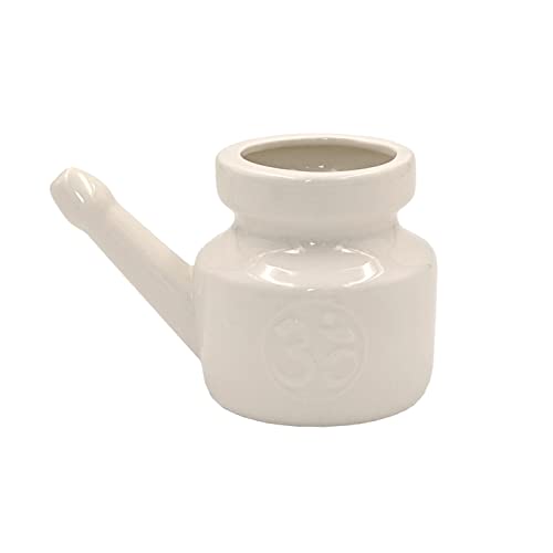 Biebri Neti Pot Nasenreinigungskanne, Nasenkännchen, Nasenspülkännchen aus Keramik, 400 ml, Weiß