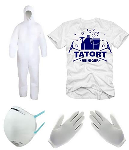 Coole-Fun-T-Shirts TATORTREINIGER Neu Kostüm Set 4er-Set Weiss Gr.3XL