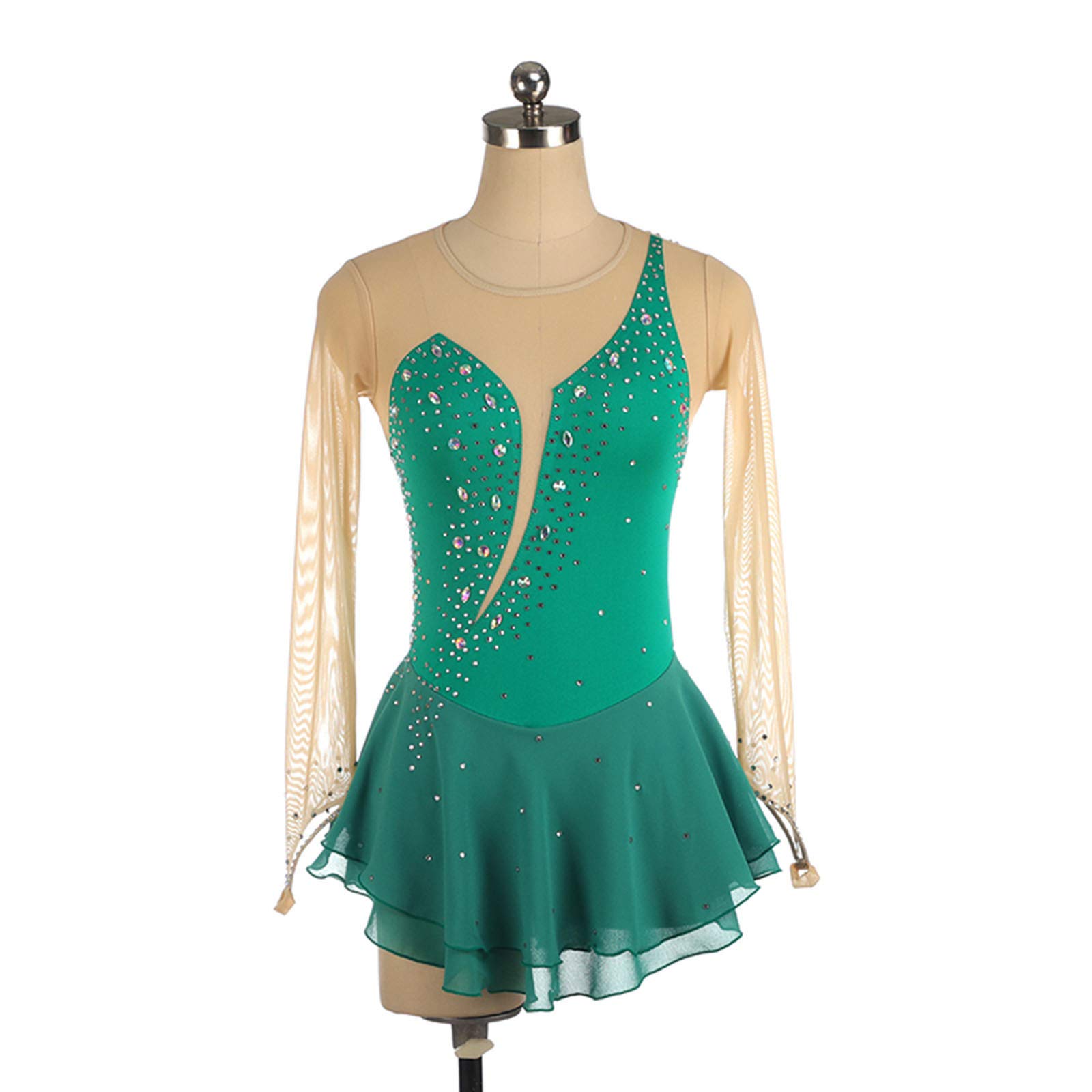 JTKDL Eiskunstlauf Kleid Angepasst Wettbewerb Ice Skating Rock Für Mädchen Frauen Kinder Patinaje Gymnastik Leistung,MalachiteGreen-L