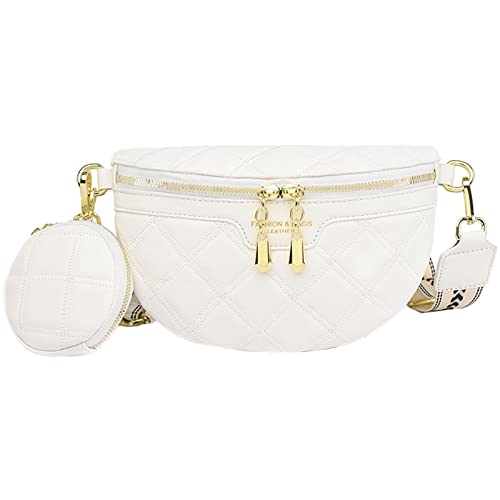 NIYUTA Leder umhängetasche Damen Moderne Taschen mit breitem Schultergurt Brusttasche Damen klein Crossbody Bag oder hüfttasche Damen Weiß