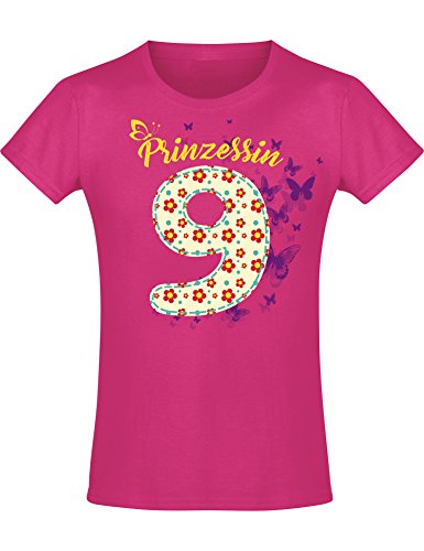 Geburstagsgeschenk für Mädchen : 10 Jahre mit Blumen - Mädchen Tshirt - Geburtstagsshirt - Mäddchen T-Shirt (Fuchsia 152)