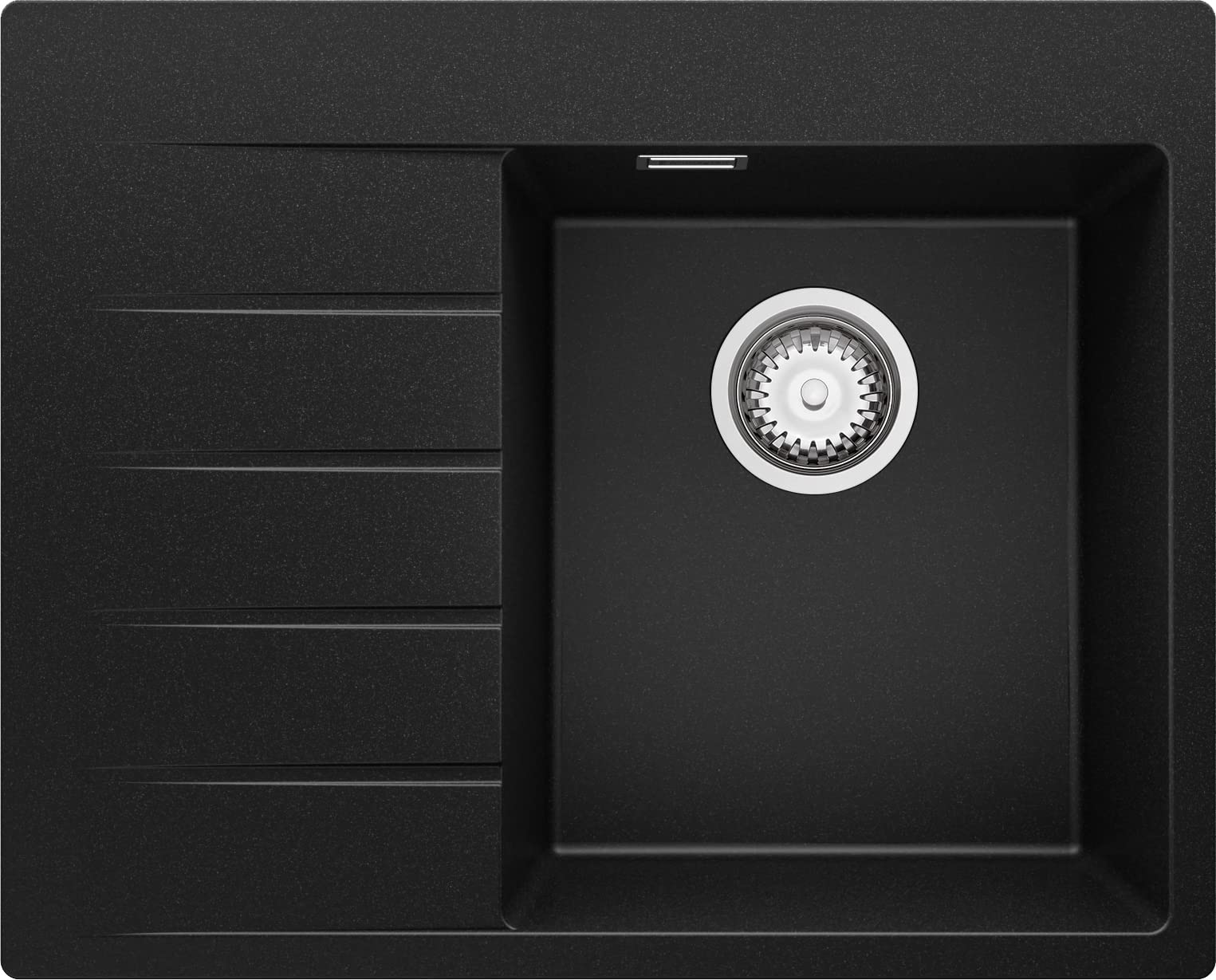 Küchenspüle Schwarz 62x50 cm, Spülbecken + Ablauf-Set + Küchenarmatur 8000, Granitspüle für 40er Unterschrank, Einbauspüle von Primagran