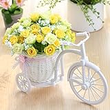 Fahrrad-Blumenkorb, künstliche Blumen Rosen Dreirad, Ausstellung Kunststoff Dreirad Fahrrad Blumenkorb für künstliche Pflanzen, Haus, Garten, Dekoration gelb