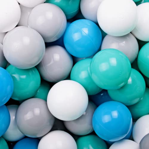 MEOWBABY 400 ∅ 7Cm Kinder Bälle Spielbälle Für Bällebad Baby Plastikbälle Made In EU Türkis/Weiß/Grau/Blau
