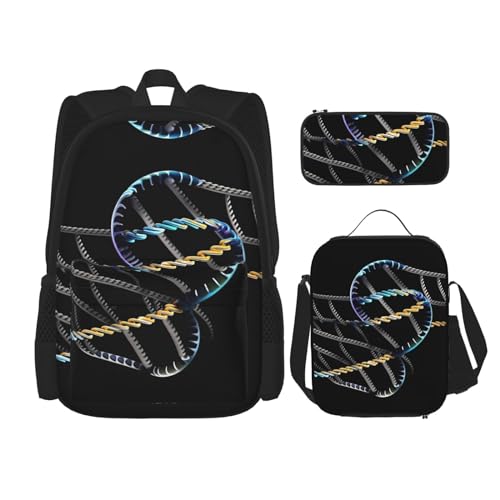 MDATT DNA Chain Fotorucksack mit Lunchbox und Federmäppchen, 7,6 cm, Kawaii-Rucksäcke mit Lunchtasche, passende Kombination