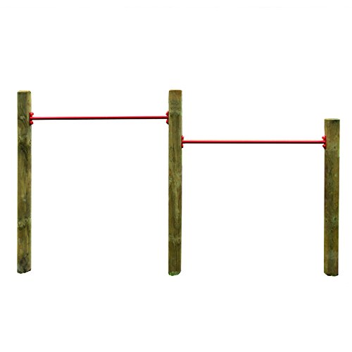 Gartenpirat Kletterstange Outdoor – Spielgeräte für draußen – Doppel Turnreck – Turnstange Garten in Rot – Aus Rundholz – Gesamtlänge 286 cm