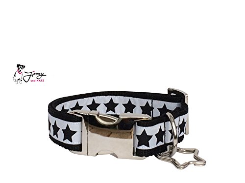 Jimmy und Katz Hundehalsband Sterne Schwarz Weiss 35-58cm x 2,5cm